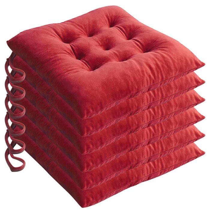 Lot De 6 Coussins De Chaise Cuisine HABITA 33 HOME - 40x40x5 Cm, Housse Lavable, Liens De Fixation - Gris Amalfi