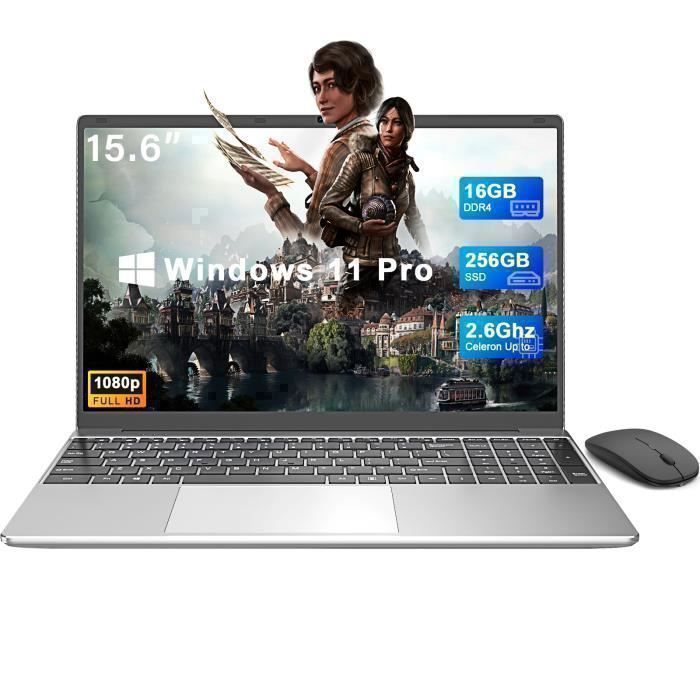 PC Portable 156IPS FHDOrdinateur Portable Windows 11 Pro16 Go DDR4256 Go SSDIntel Celeron N4000HDMIWiFiBT 5.0souris