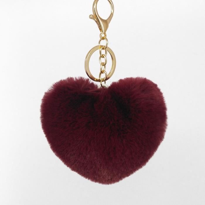 KIT Bijoux De Sac Porte Clé Pompon Simili Cuir Frange Rouge Vermillon Vif Et Metal De Couleur Bronze