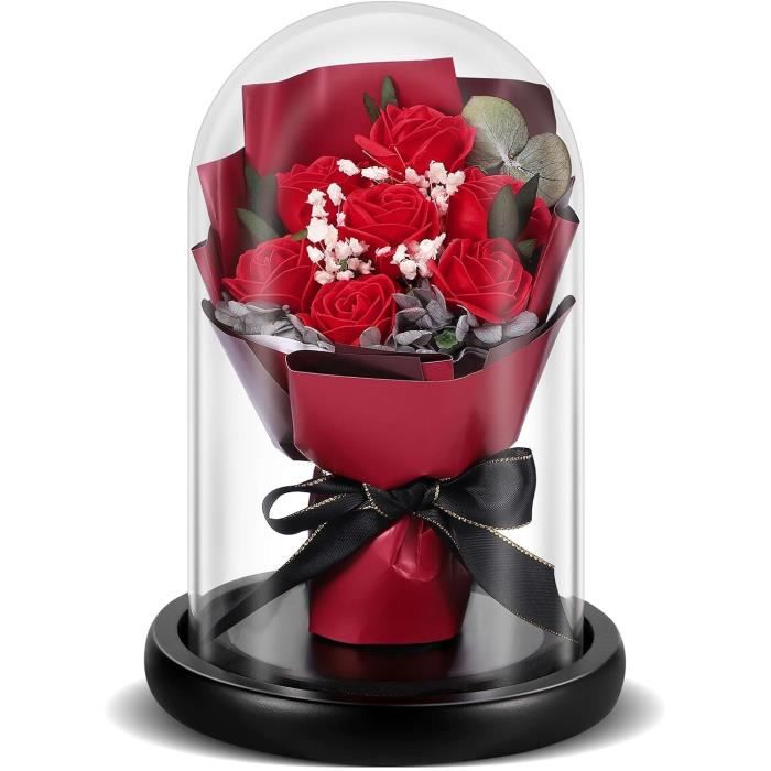 Rose Stabilisée Bleue Avec Collier Cœur Cristal Rouge - Rose Éternelle Dans Boîte Cadeau Pour Fête Des Mères