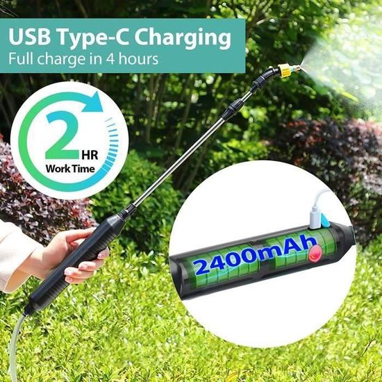 Pulvérisateur Électrique 6L Avec Lance Télescopique USB - 3 Buses, Batterie 4000mAh, Pulvérisateur Jardin Portable