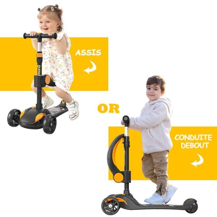 Trottinette Pliable 3 En 1 TYCIONG Pour Enfants – 3 Roues, Hauteur Réglable, Siège Amovible, Roues Flash – Bleu