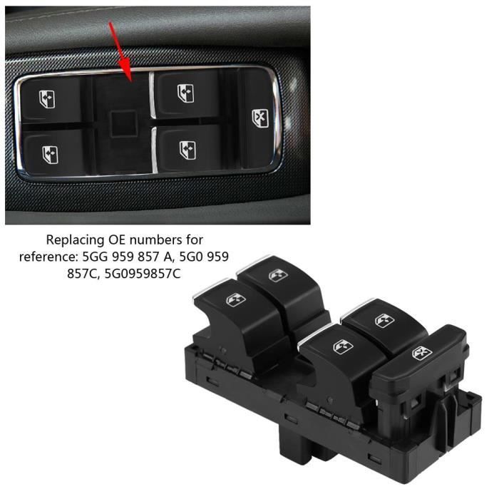 Bouton De Lève-vitre Avant & Arrière Pour VW / SEAT - Référence 7L6959855B3X1, Gris, Neuf, Garanti 2 Ans
