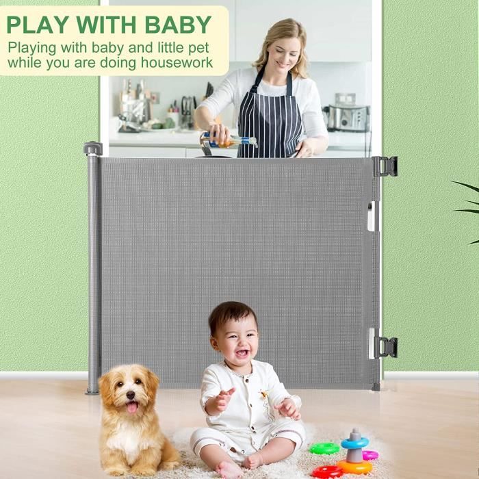 IDEA CASA Barrière rétractable pour bébé pour escaliers 85,9 x 180,3 cm –  Barrière pour chien et barrière d'intérieur pour bébé – Barrière extra  large