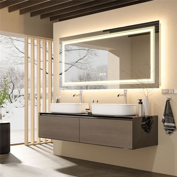 LUVODI Miroir de salle de bain LED 1000 x 600 mm Grand miroir mural Bluetooth Dimmable 3 couleurs avant + rétroéclairé, anti-buée, fonction mémoire, affichage de l'heure LUVODI Miroir de salle de bain LED 1000 x 600 mm Grand miroir mural Bluetooth Dimmable 3 couleurs avant + rétroéclairé, anti-buée, fonction mémoire, affichage de l'heure