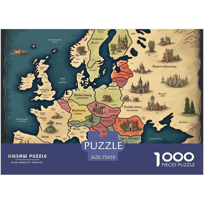 Empireposter Puzzle Mappa D'Europa 1000 Pezzi – Cartone Con Struttura In Lino, 68 X 48 Cm