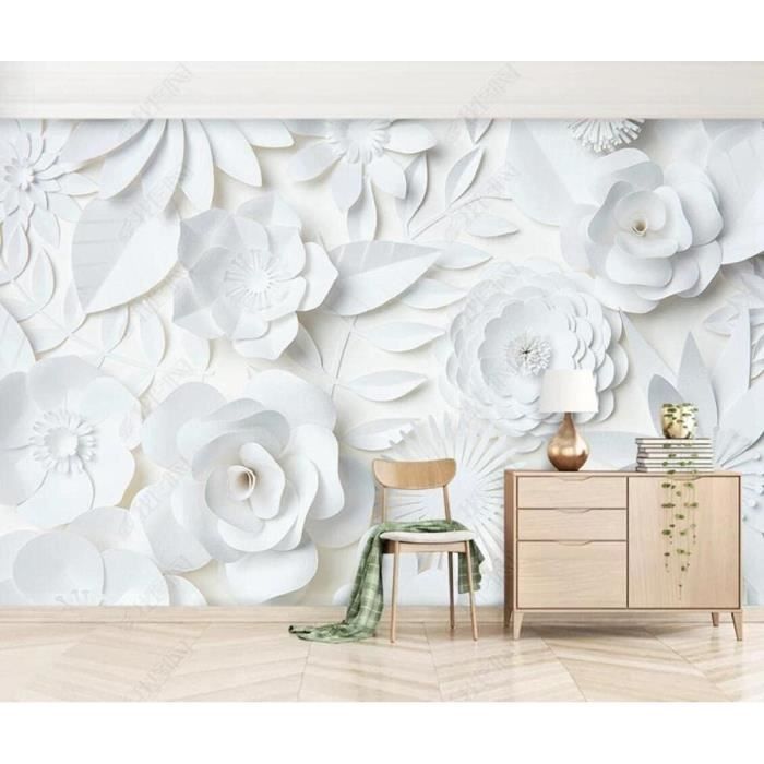 Papier Peint 3D soie Fleur Blanche Simple Salon Chambre Poster Mural  Décoration Murale 300×210cm Blanc - Cdiscount Bricolage