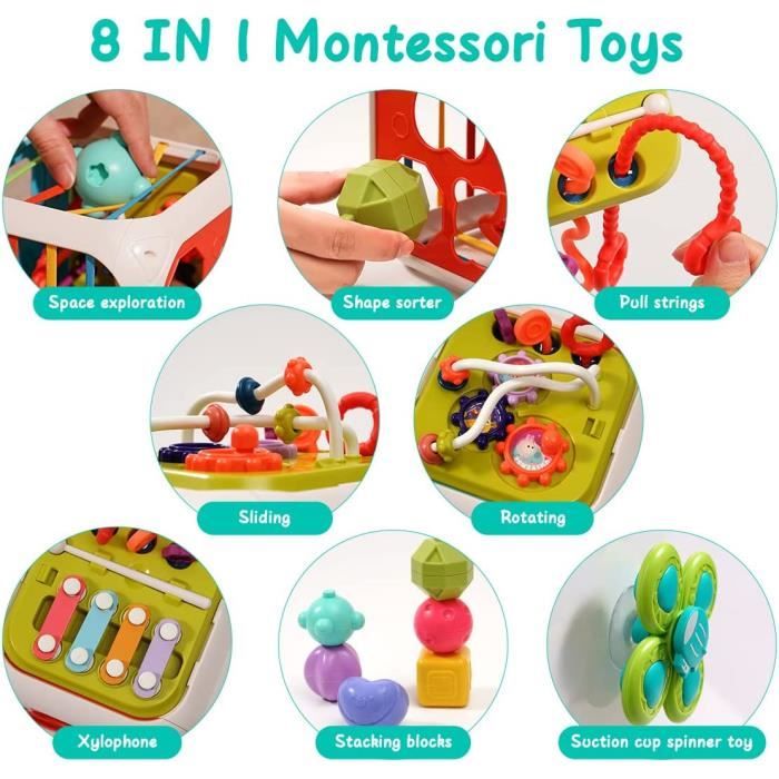 7 in 1 Montessori Sensoriel Jouets pour Bébé, Trieur de Formes, Cube d' activité Avec xylophone, Jouet de Corde à Tirer pour Enfants - Cdiscount  Jeux - Jouets