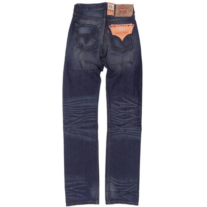 Jeans Levis 501 bleu délavé usé coupe droite homme Bleu foncé
