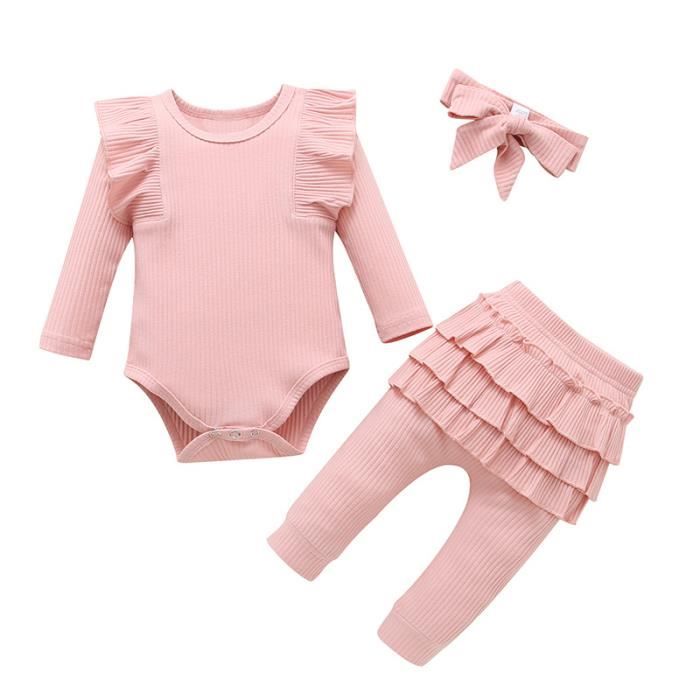 Ensemble de vêtements 3 pièces pour bébé fille à volants en dentelle en  coton body + pantalon + bandeau Rose Rose - Cdiscount Prêt-à-Porter