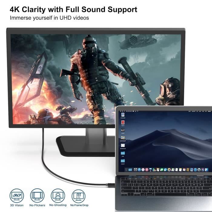 Câble USB C vers DisplayPort 1.8m Thunderbolt 3 Compatible avec MacBook Pro  MacBook Air, iPad