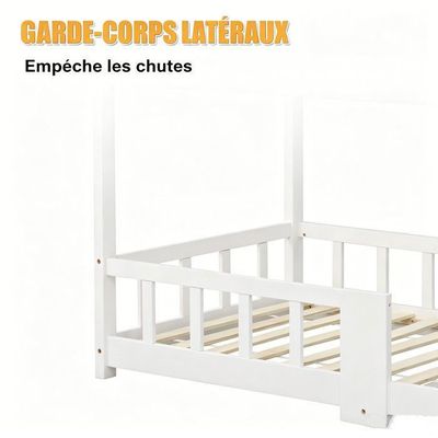 Lit Cabane En Rondins Pour Enfant 90x200 Cm - Avec Toboggan Et Tableau Blanc, Structure Bois, Capacité 120 Kg