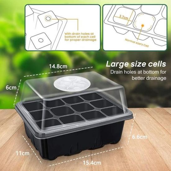 YUQIN Kit 3 Mini Serres De Germination - Plateaux à Semis Avec Couvercle - Accessoires Jardinage