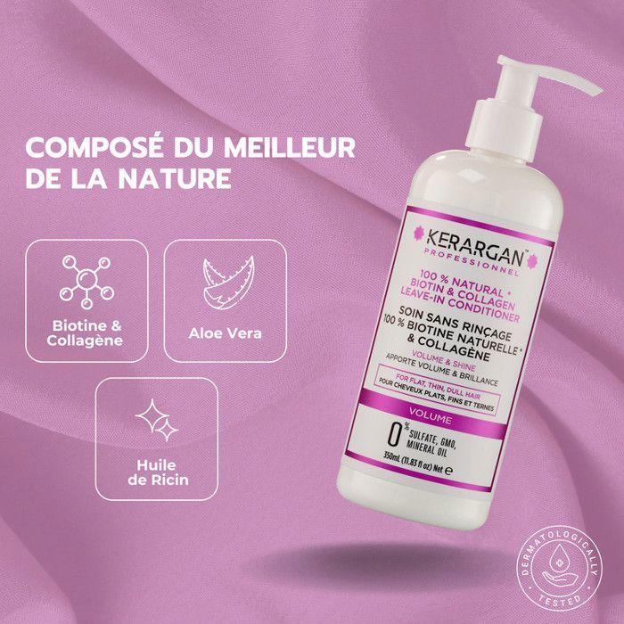 Soin capillaire sans rinage - KERARGAN - Biotine & Collagne - Volume et  brillance - Hydratation continue - Aloe vera - Cdiscount Au quotidien