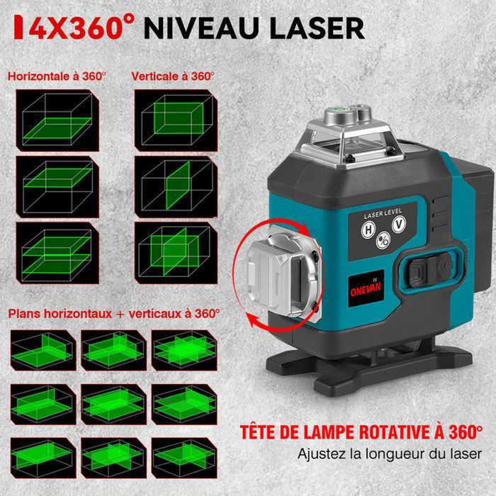 Nivel láser 360 autonivelante, nivel láser de cruz verde 4D de 16 lí