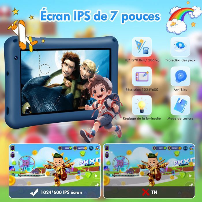Tablette Enfants éducative Tablette Enfants SUMTAB 7 Pouces Android 13 - 8GB RAM 64GB ROM Avec
