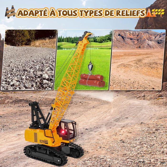 Grue de chantier télécommandée AVEC TÉLÉCOMMANDE 140 cm, GRANDE grue 1:8, SON ET