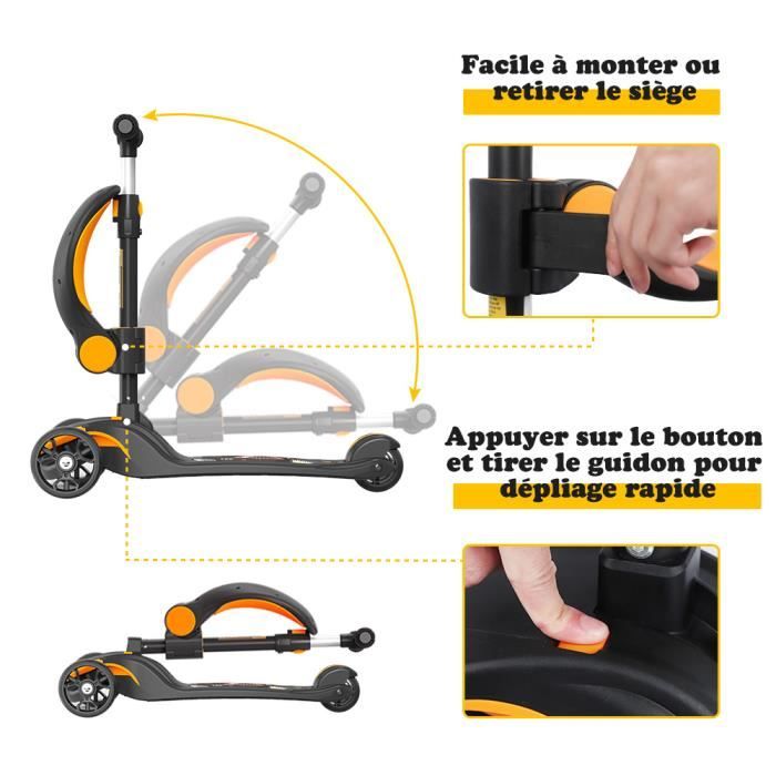 Trotinette Enfant 3 Ans Stompa Trottinette Pour Enfants à Partir De 2 Ans | Trottinette à 3 Roues Avec Roues Lumineuses LED Et Siège | Hauteur Réglable | Pliable 2 En 1 Trottinette Enfant 3 Ans