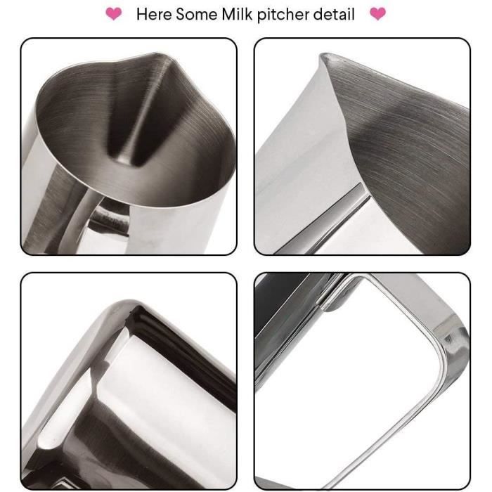 Pichet à mousse de lait - 90 ml - Avec poignée - En acier inoxydable - Avec bec verseur - Pour mousseur à lait, cappuccino et latte art Pichet à mousse de lait - 90 ml - Avec poignée - En acier inoxydable - Avec bec verseur - Pour mousseur à lait, cappuccino et latte art