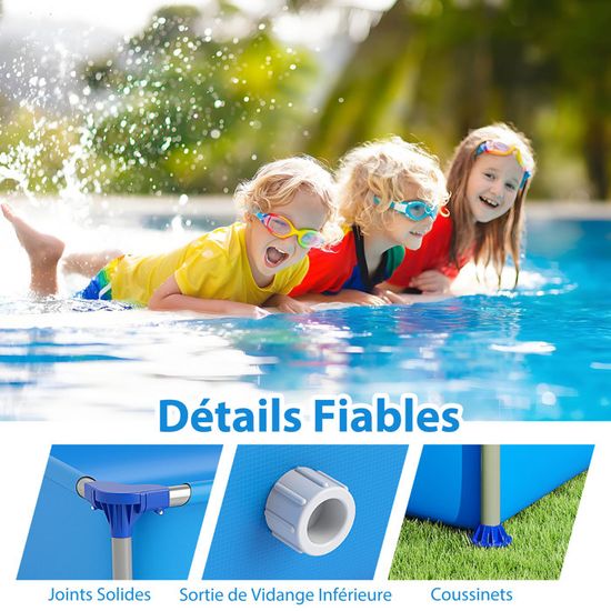 Piscine Hors Sol Rectangulaire 3x2m - Cadre Métallique, Parois PVC 3 Couches - Avec Pompe & Filtre - 3701L - 1