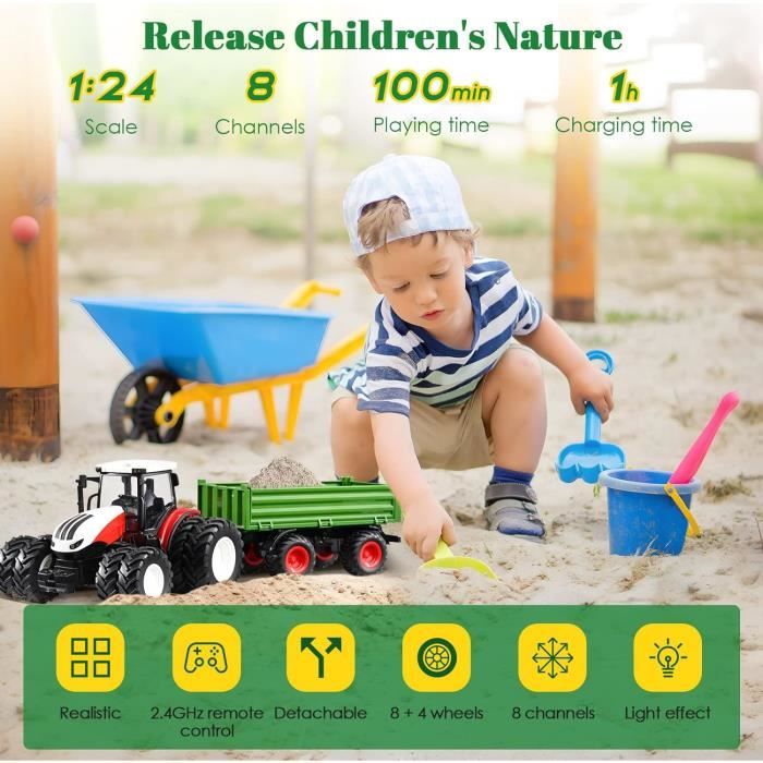 Progress Jouet tracteur pour enfant avec camion à benne basculante Bleu + 3J