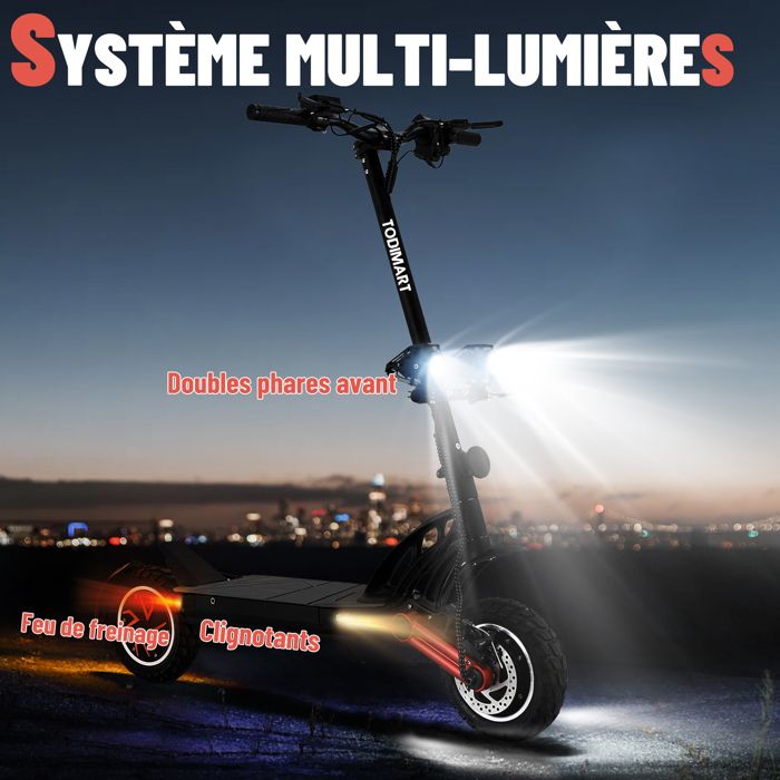 Ootd T10 TODIMART S13 Trotinette Electrique Adulte Puissante Batterie 48V 20.8Ah Autonomie 75-90KM, Trottinette Electrique Tout Terrain Professionnelle Pour Travail, Scooter Electrique Adulte Draisienne Electrique