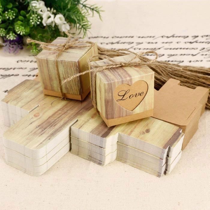 50 Boîtes à Dragées Valise Kraft - Avec Étiquettes Et Ficelle Jute Pour Mariage Thème Voyage