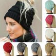 Bonnet en tricot doux pour femme - bonnet chaud hiver, Bonnet de queue de cheval tricoté, Chapeau tricot extensible pour femme(noir)-0