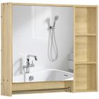 Meuble murale salle de bain avec miroir - Kleankin - porte-serviettes, 3 niches, placard et étagère réglable - 80x15x70 cm - naturel