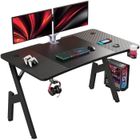HLONONE 140 x 60 cm Bureau Gaming, Bureau Gamer Informatique Ergonomique, avec Porte Gobelet et Crochet pour Casque, Noir
