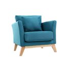 Miliboo - Fauteuil scandinave déhoussable en tissu bleu canard et bois clair OSLO