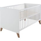 Lit bébé évolutif en lit junior - 70 x 140 cm - ROBA - OLE - Blanc / Pieds chêne massif