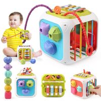 7 in 1 Montessori Sensoriel Jouets pour Bebe Trieur de Formes, Motricité Cube pour Enfants 1-2 Ans Anniversaire Noël Cadeau
