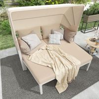 Salon de jardin avec auvent, ensemble de meubles de jardin 4 places avec coussins de siège amovibles et lavables, beige