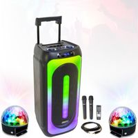 Enceinte USB Bluetooth 100% Autonome 1000W MAGIC-SOUND1000 FM TWS - 2 Jeux de lumière Astro - Soirée Karaoke Anniversaire
