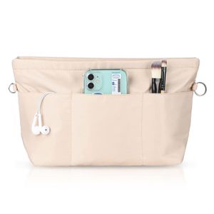 Organisateur De Sac à Main En Toile De Coton - Taille M, Beige, Multiples Poches - Pour Ranger Cosmétiques, Accessoires
