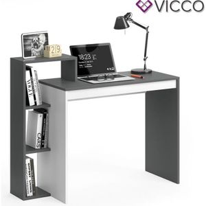 MEUBLE INFORMATIQUE Vicco Bureau Leo avec étagère et plateau table de travail PC Blanc Anthracite