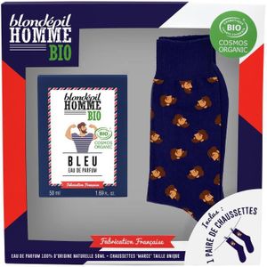 COFFRET CADEAU PARFUM BLONDEPIL HOMME Coffret Bio Cosmos Eau de parfum Bleu + Paire de chaussettes