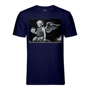 T-SHIRT T-shirt Homme Col Rond Bleu Banksy Ange Dechu Cran