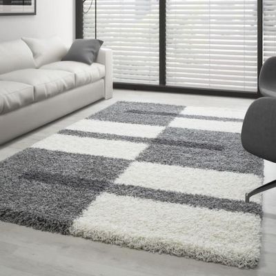 Tapis Gala Shaggy Designe Pile Longue Gris Blanc Gris Claire 80x250 Cm