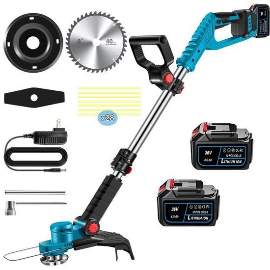 Débroussailleuse Sans Fil 36V Avec Batterie 7.0Ah - 3 Lames Incluses - Tête 90° Réglable - Pour Jardin, Pelouse, Branches