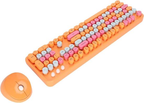 SOLIDEE Ensemble Clavier et Souris sans Fil,clavier de machine à écrire,2.4GHz Clavier de Machine à écrire à Touches Rondes avec Pavé Numérique,Clavier de 104 Touches(Américain QWERTY)(Mixed Pink