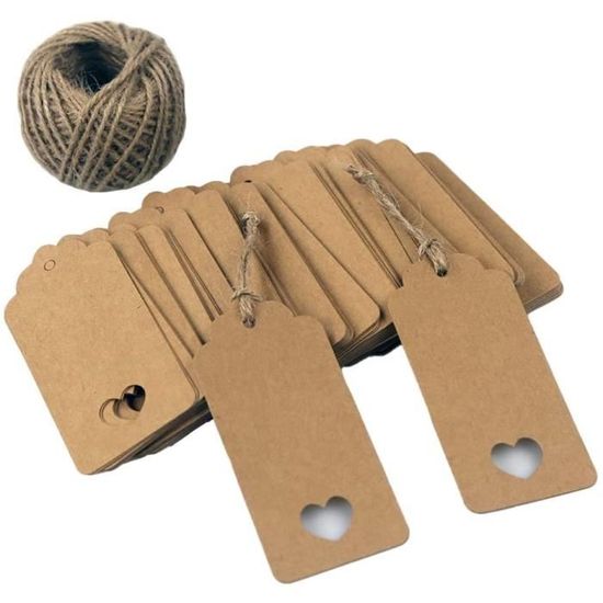 Ficelle Jute Mariage 50 Étiquettes Cadeaux Kraft 4cm - Avec Ficelle Jute - Pour Mariage, Anniversaire, DIY - Papier 300g/m² étiquette Cadeau Noel