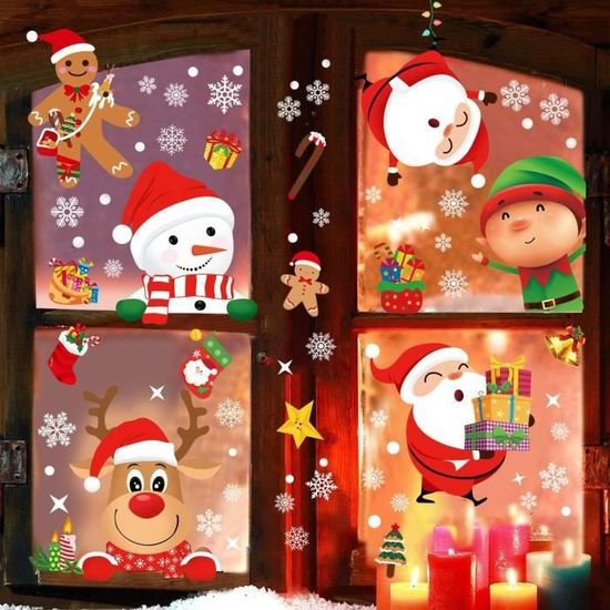 Décoration Fenêtre Noël Père Noël Renne Collision - Autocollant Verre Brisé, Ventouse, Résine/tissu