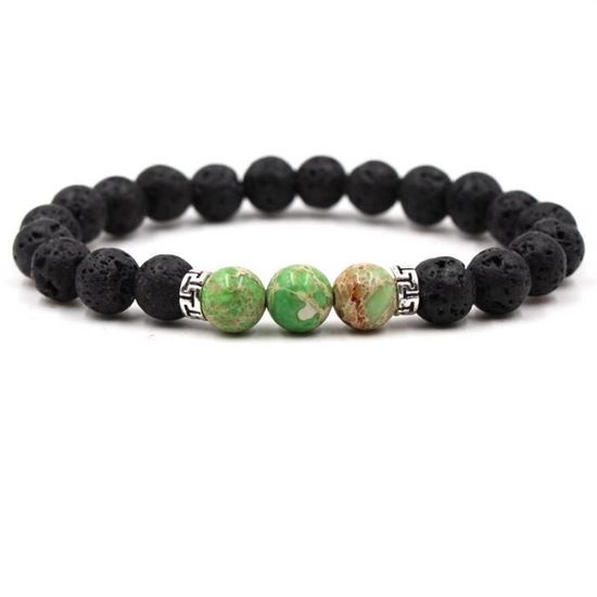Bracelet homme en perles de pierre naturelle et similicuir tressé - INSFITY - 22cm - Vert - Noir - Homme Vert - Achat / Vente bracelet - gourmette Bracelet homme en perles