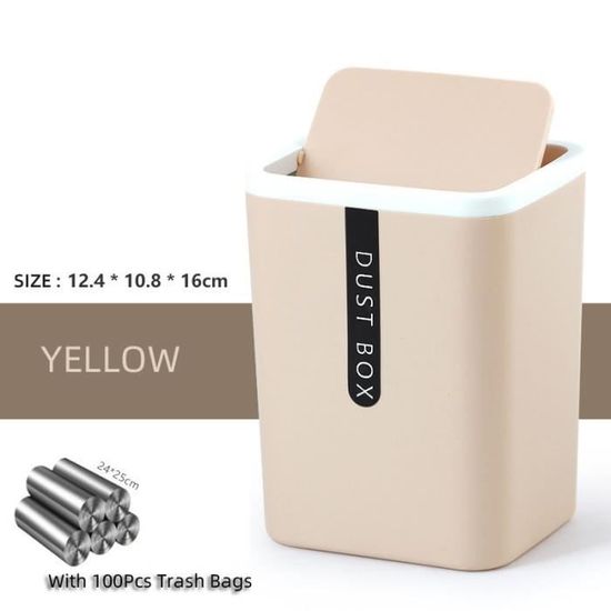couleur Kaki avec sac poubelle taille 1.2L Mini poubelle carr e en plastique pour bureau corbeille ordures