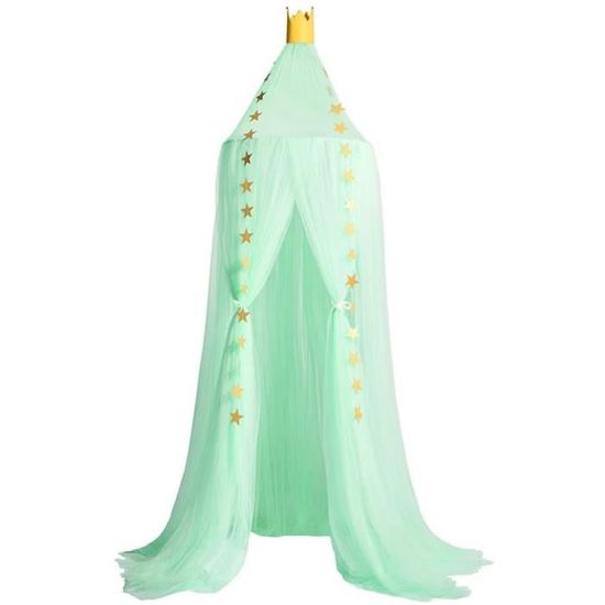 Koomiao Ciel de Lit Fille Princesse, Enfants lit Baldaquin avec Etoile Décoration de Chambre D'enfant en Forme de Dôme Moustiquaire en Maille Respirante pour Bébé (Jaune