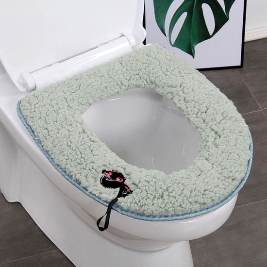 Abattant Wc,Hiver chaud siège de toilette couverture dessin animé chat doux corail tapis de toilette accessoires de - Type green #B