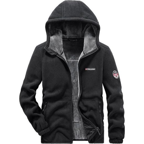 Veste Polaire épaisse à Capuche Zippée Homme - Doublure Sherpa - Pockets Zippées - Pour Hiver, Sport, Travail