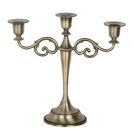 Bougeoir 3 branches pour décoration de table, Alliage, bronze, 26.5x27cm